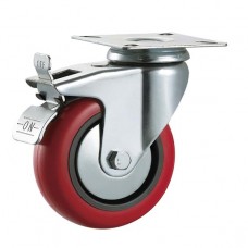 POLYURETHANE CASTERS - SWIVEL TOP PLATE (BRAKED)
